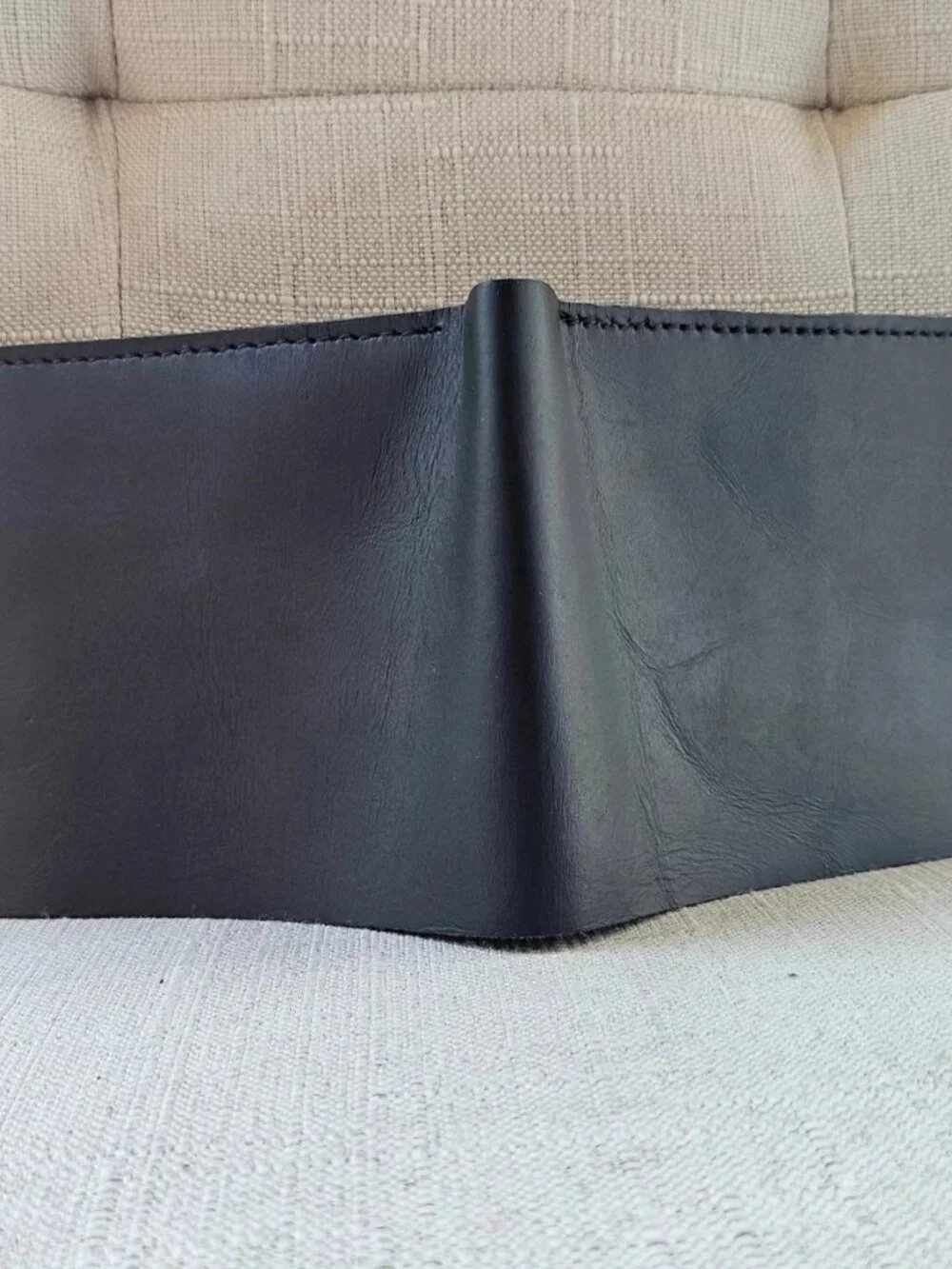 ALL Leather Billfold Handmade Black Genuine Leather Bifold Slimfold Cardholder